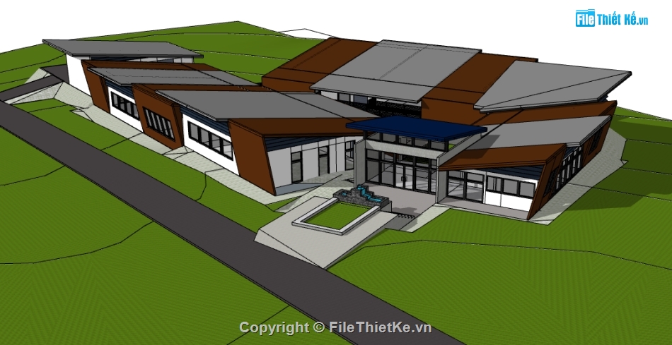 dựng sketchup khu nhà làm việc,nhà làm việc 1 tầng file su,thiết kế khu nhà làm việc 1 tầng