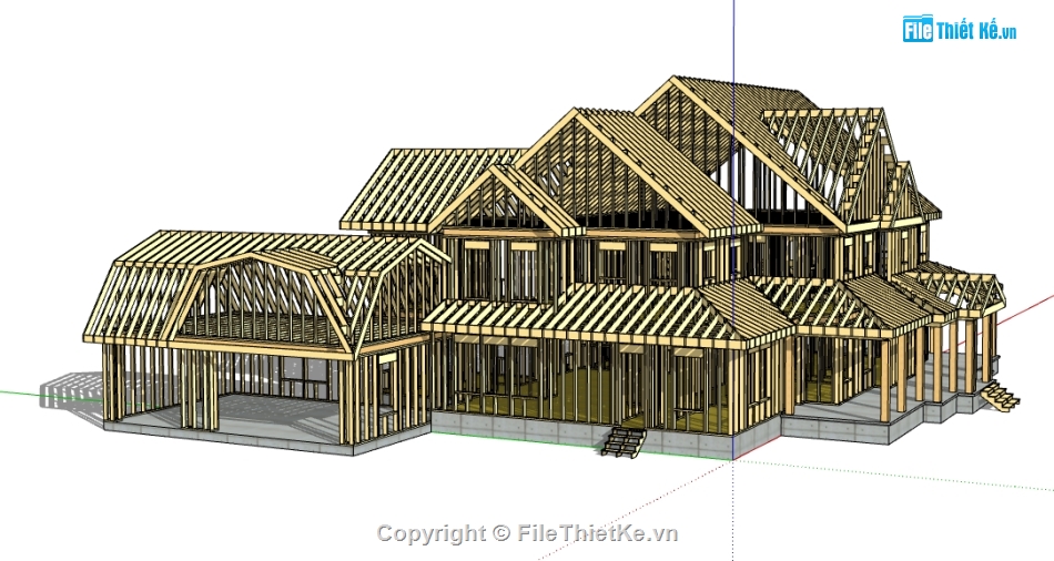 khung nhà biệt thự file sketchup,thiết kế khung biệt thự 2 tầng,dựng model su biệt thự