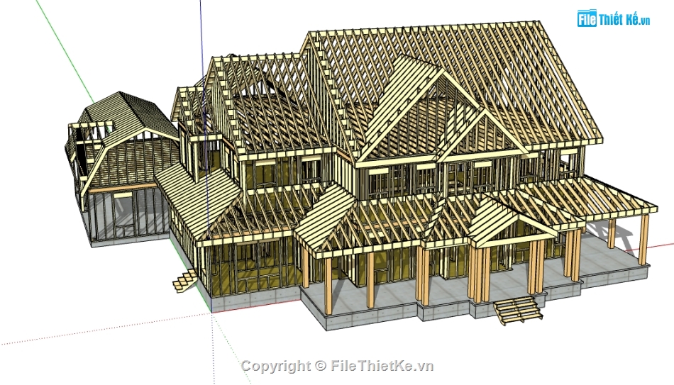 khung nhà biệt thự file sketchup,thiết kế khung biệt thự 2 tầng,dựng model su biệt thự