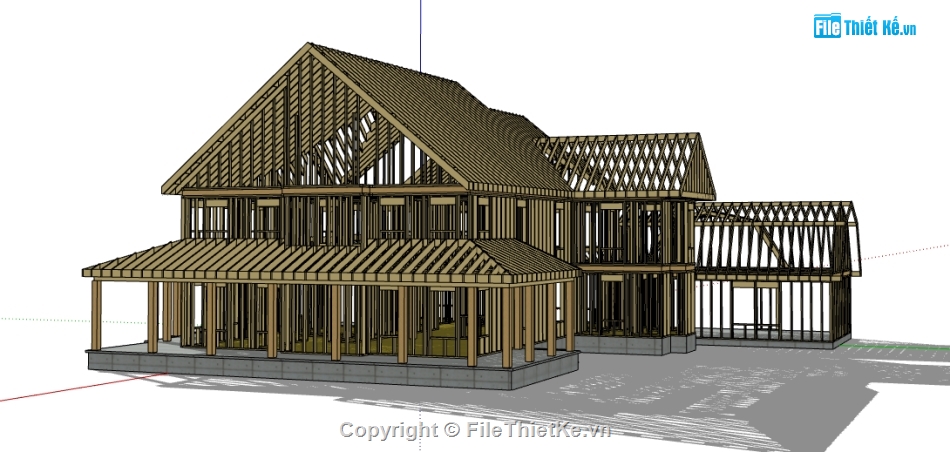 khung nhà biệt thự file sketchup,thiết kế khung biệt thự 2 tầng,dựng model su biệt thự