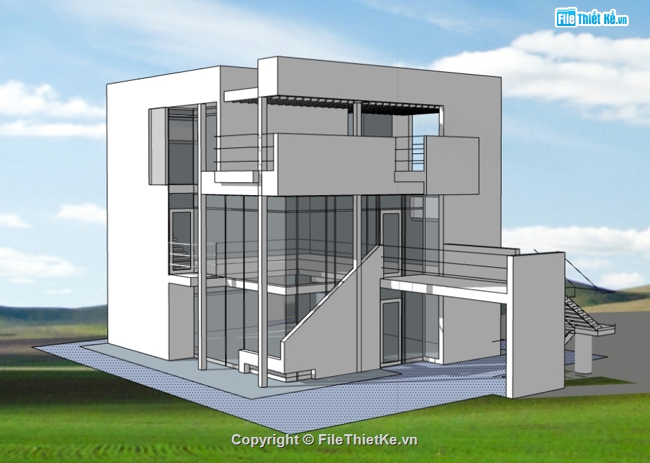 văn phòng 3 tầng dựng 3d su,sketchup nhà làm việc,model su nhà 3 tầng