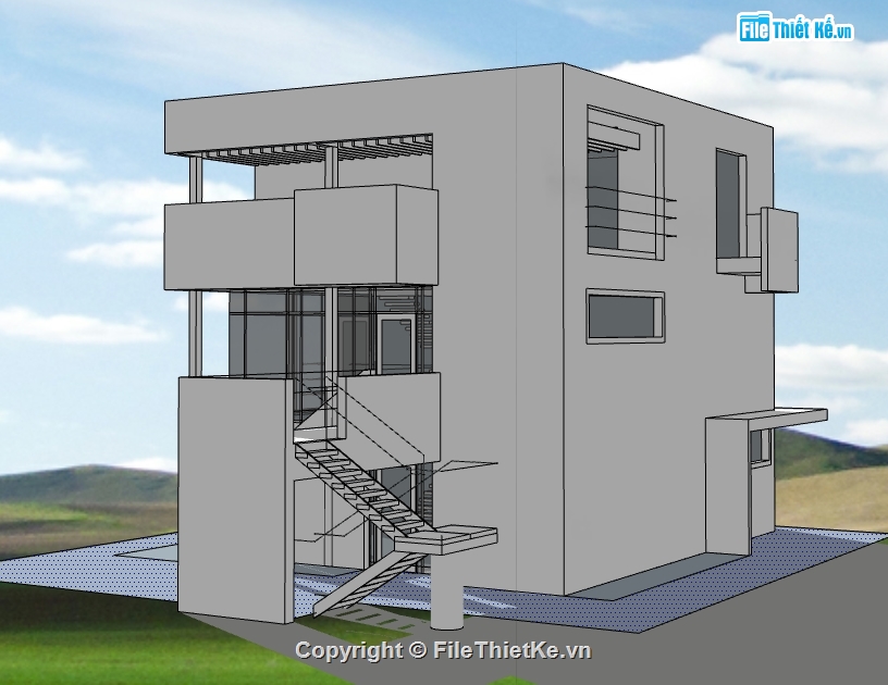 văn phòng 3 tầng dựng 3d su,sketchup nhà làm việc,model su nhà 3 tầng