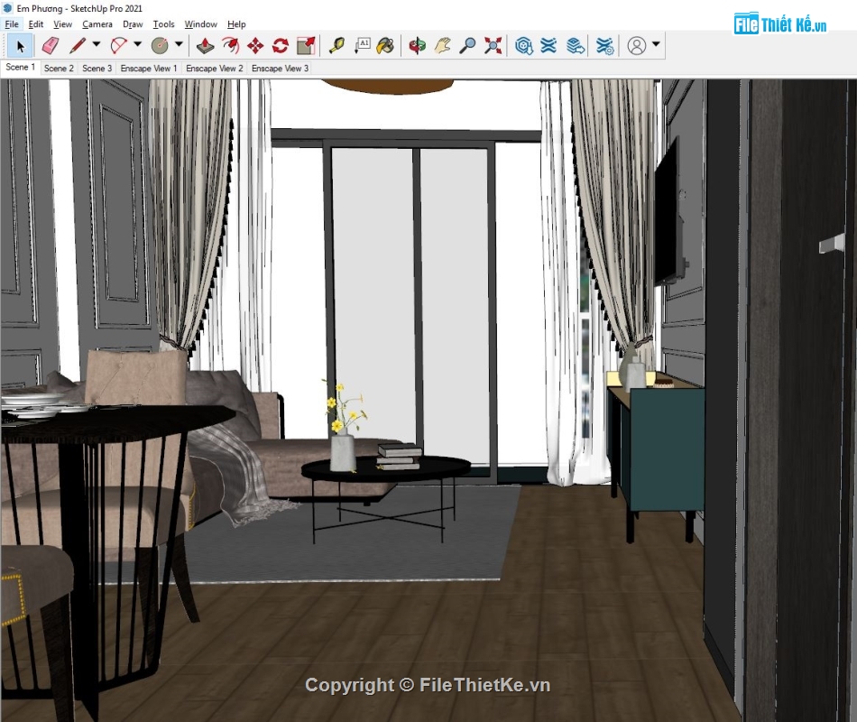 Sketchup nội thất khách bếp,sketchup tủ bếp,sketchup bàn ăn,File sketchup tủ bếp,model sketchup phòng khách