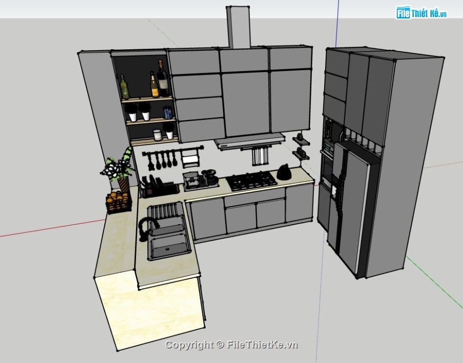 sketchup nội thất,File sketchup nội thất,nội thất phòng bếp,sketchup nội thất phòng bếp