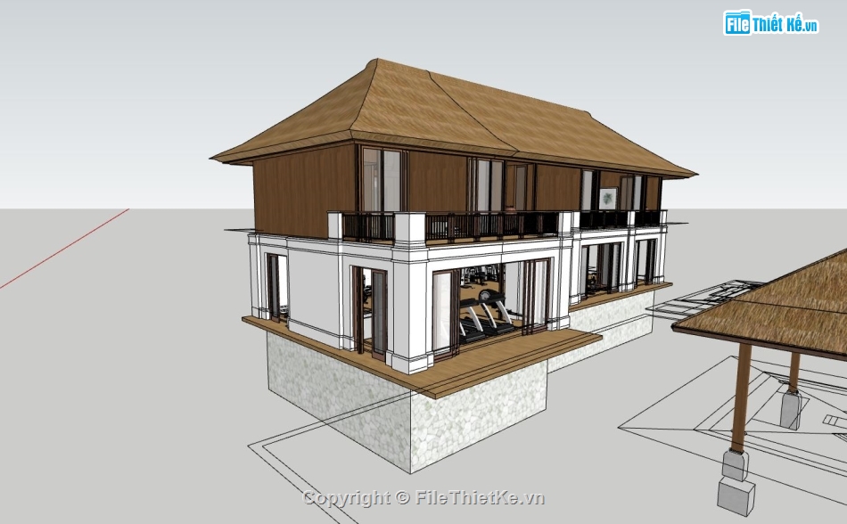 phòng tập gym sketchup,phối cảnh nhà nghỉ sketchup,su phòng gym