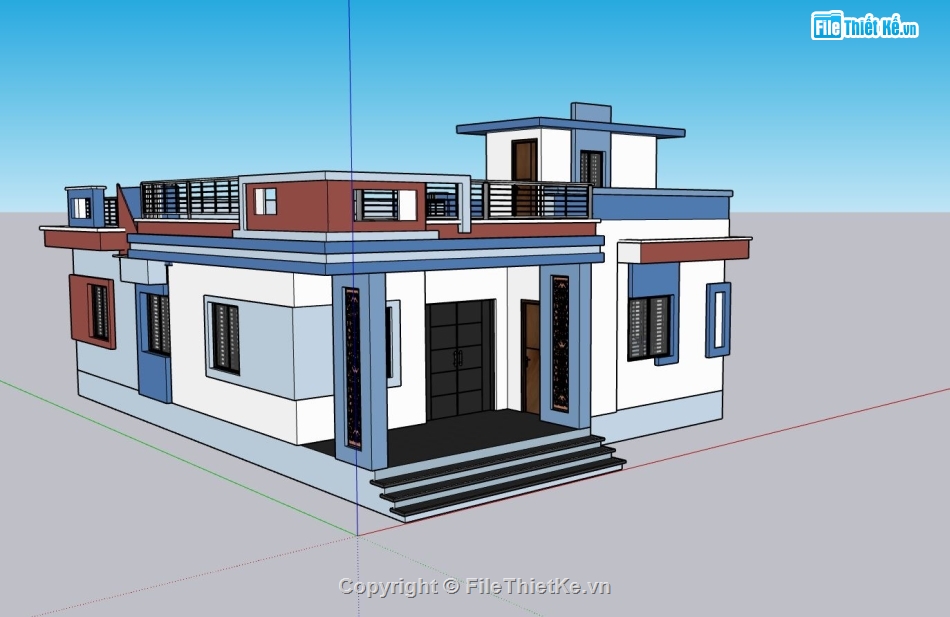 sketchup nhà 1 tầng,model sketchup nhà hiện đại,mẫu nhà 1 tầng