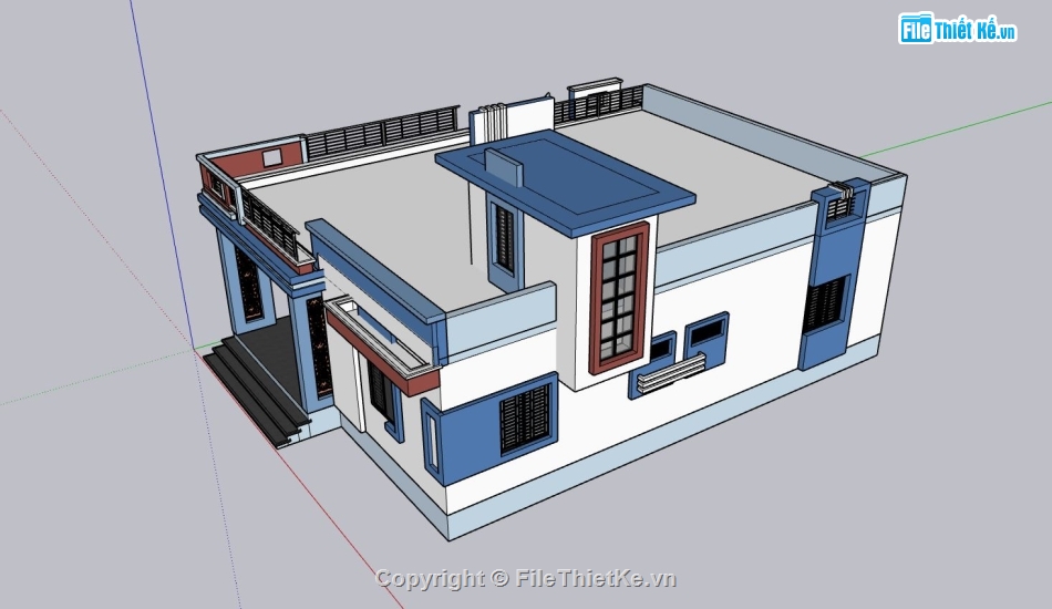 sketchup nhà 1 tầng,model sketchup nhà hiện đại,mẫu nhà 1 tầng