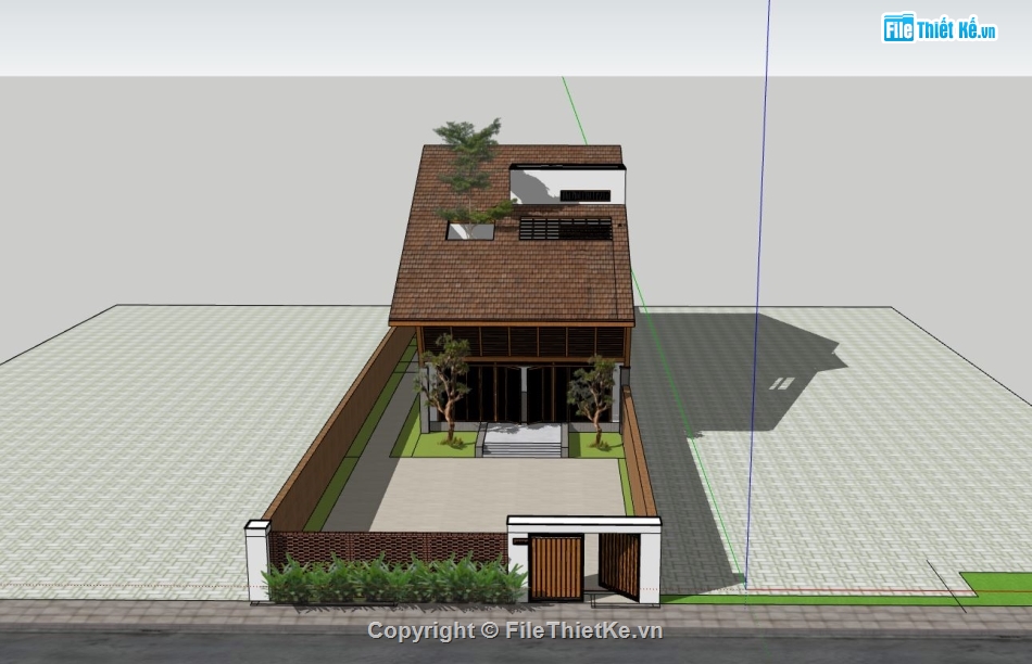 nhà 1 tầng,sketchup nhà 1 tầng,phối cảnh nhà 1 tầng