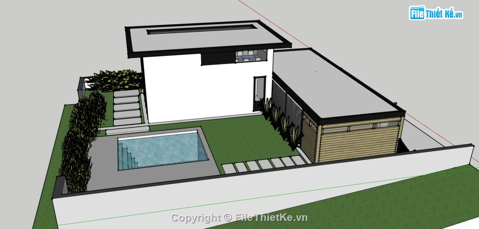 sketchup nhà 1 tầng,phối cảnh nhà 1 tầng,mẫu sketchup nhà 1 tầng,nhà 1 tầng hiện đại