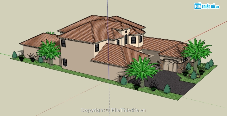 thiết kế biệt thự 2 tầng file su,file sketchup biệt thự 2 tầng,dựng model su biệt thự 2 tầng