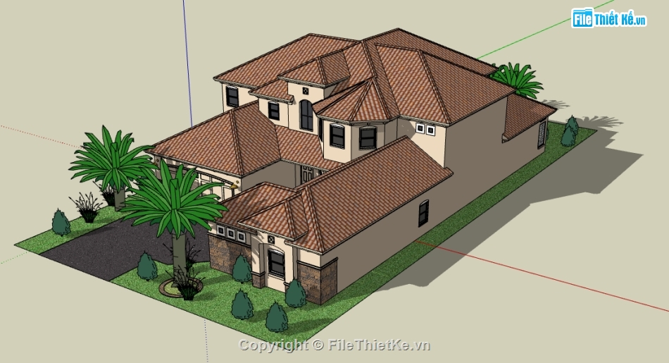 thiết kế biệt thự 2 tầng file su,file sketchup biệt thự 2 tầng,dựng model su biệt thự 2 tầng