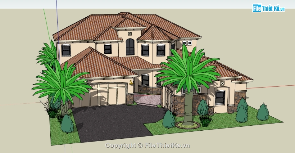 thiết kế biệt thự 2 tầng file su,file sketchup biệt thự 2 tầng,dựng model su biệt thự 2 tầng