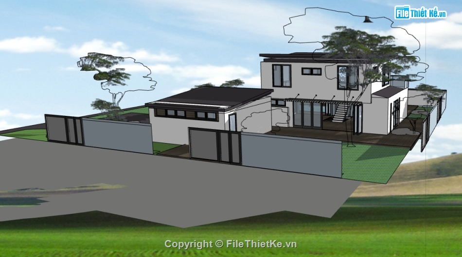 file su biệt thự vườn 2 tầng,biệt thự vườn 2 tầng file sketchup,dựng 3d su biệt thự vườn