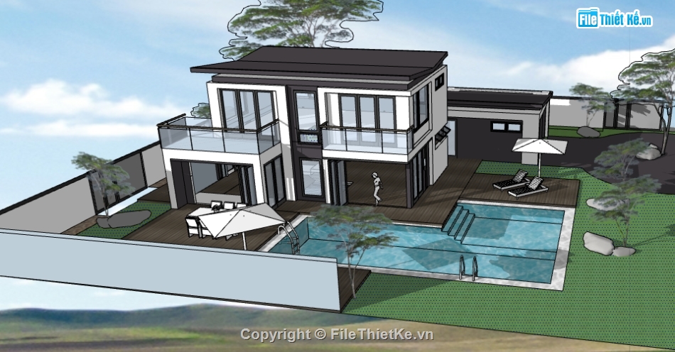 file su biệt thự vườn 2 tầng,biệt thự vườn 2 tầng file sketchup,dựng 3d su biệt thự vườn