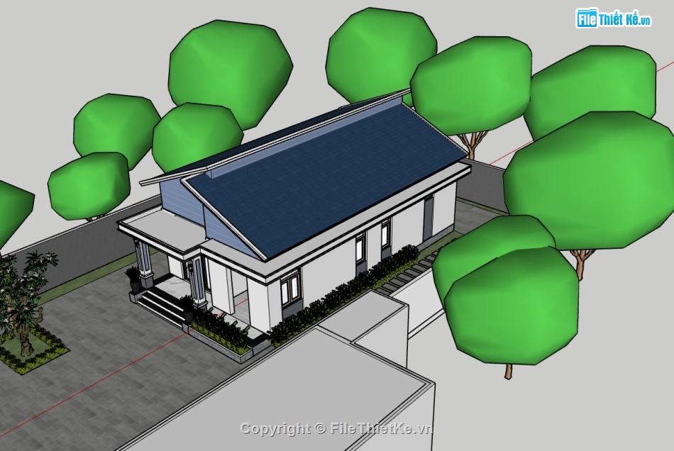 sketchup nhà cấp 4,file sketchup nhà cấp 4,thiết kế nhà cấp 4 nông thôn,phối cảnh nhà cấp 4 sketchup