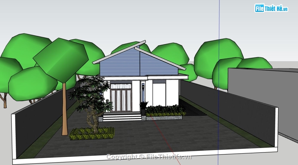 sketchup nhà cấp 4,file sketchup nhà cấp 4,thiết kế nhà cấp 4 nông thôn,phối cảnh nhà cấp 4 sketchup