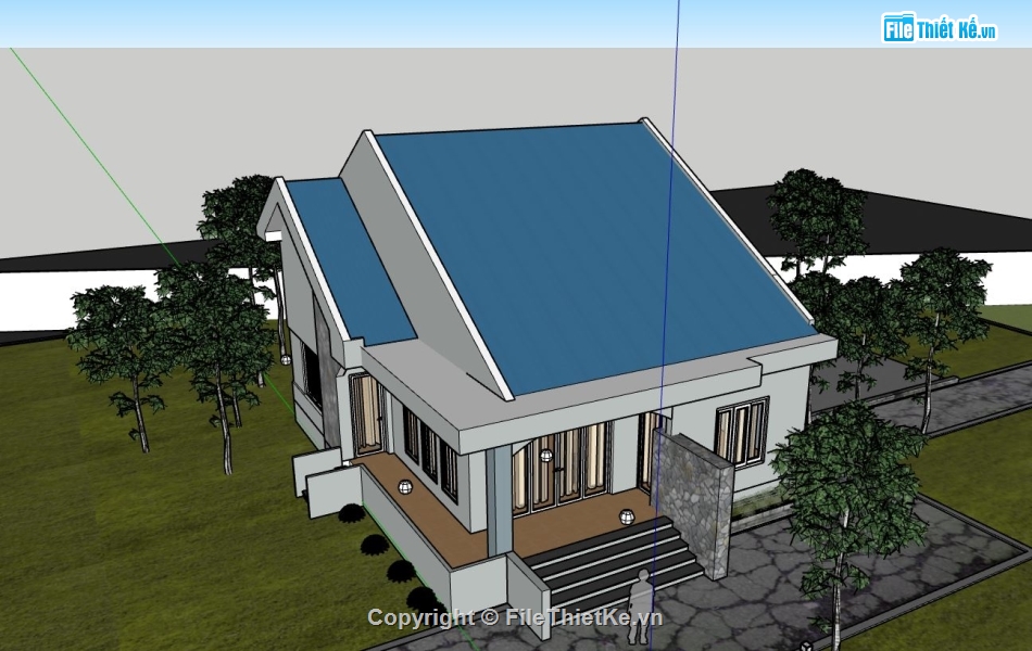 nhà cấp 4 sketchup,file sketchup nhà cấp 4,phối cảnh nhà cấp 4