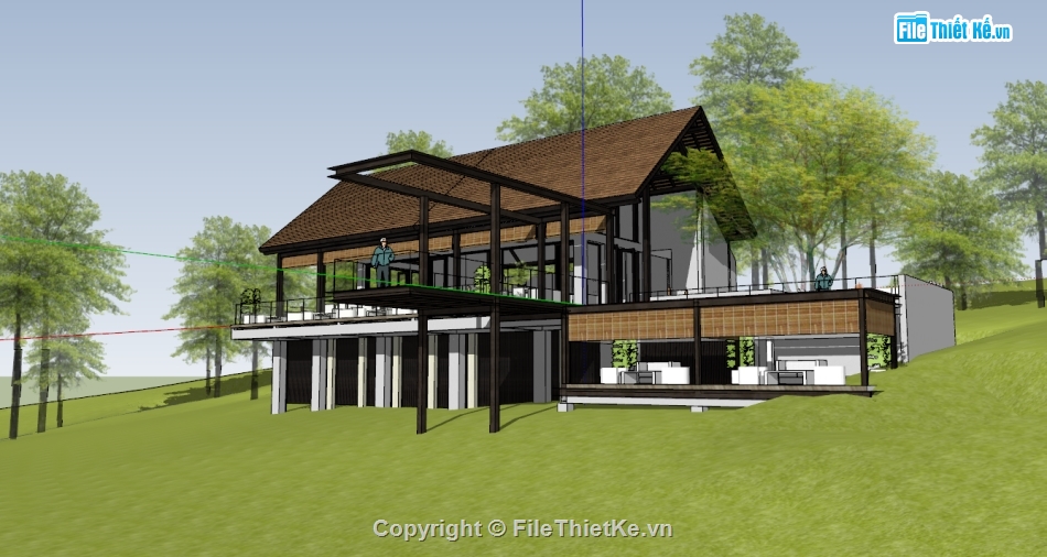 File sketchup nhà gỗ,File home stay sketchup,nhà gỗ