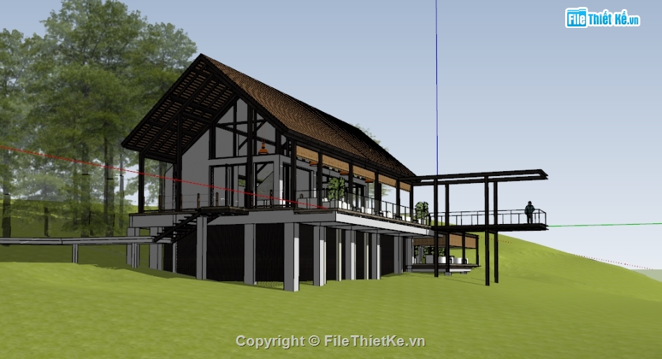 File sketchup nhà gỗ,File home stay sketchup,nhà gỗ