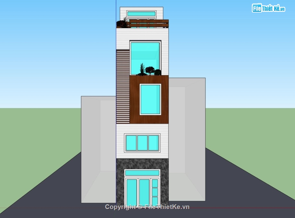 nhà phố 3 tầng,sketchup nhà phố,nhà phố hiện đại,nhà lô phố