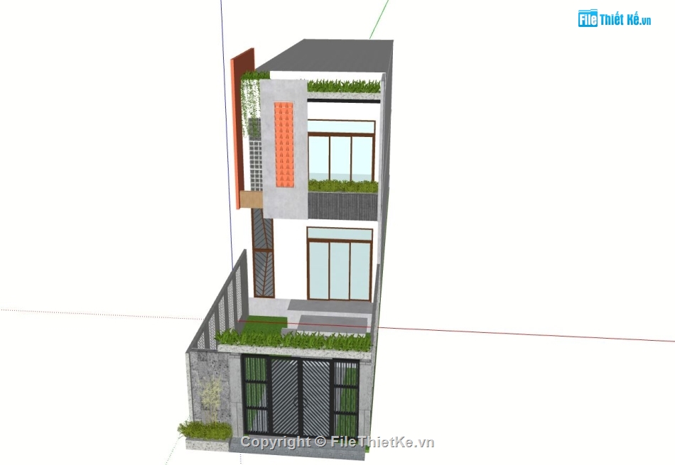 nhà phố 3 tầng,sketchup nhà phố,phối cảnh nhà phố,nhà phố hiện đại