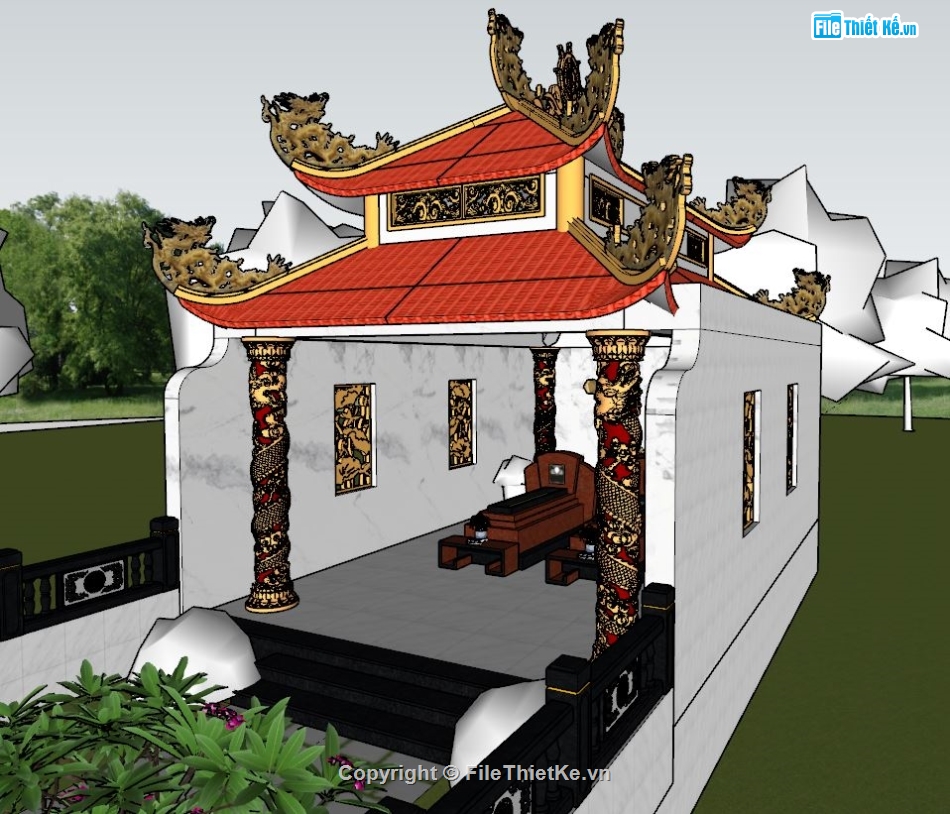 nhà mồ sân vườn,file sketchup nhà mồ,bản vẽ nhà mồ đẹp,model su nhà mồ,nhà mồ file sketchup