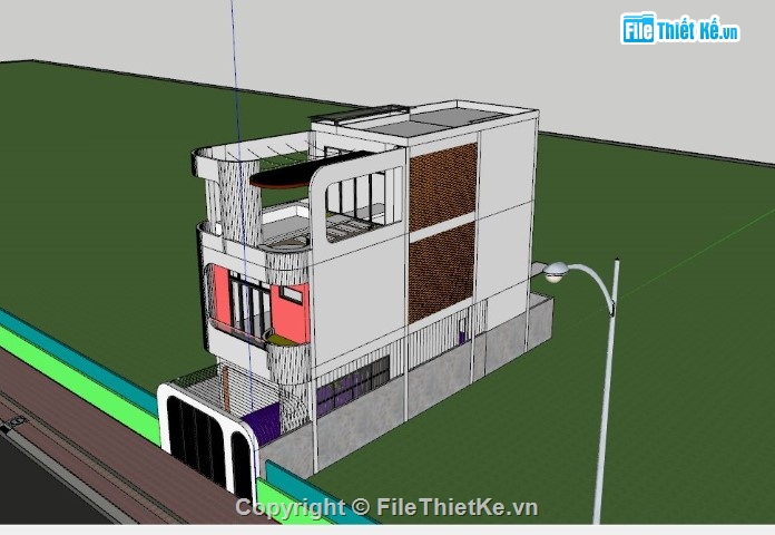 nhà phố 2 tầng 1 tum sketchup,file sketchup nhà phố 2 tầng 1 tum,model sketchup nhà phố 2 tầng 1 tum,3d nhà phố 2 tầng 1 tum