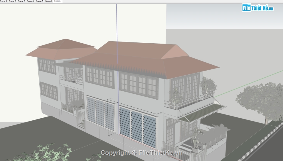 mẫu sketchup nhà phố 2 tầng,file sketchup nhà phố,file su nhà phố 2 tầng,model sketchup nhà phố 2 tầng