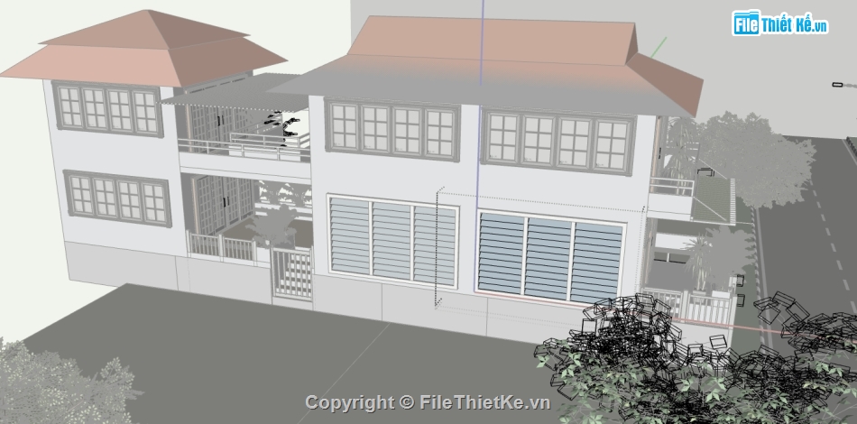 mẫu sketchup nhà phố 2 tầng,file sketchup nhà phố,file su nhà phố 2 tầng,model sketchup nhà phố 2 tầng