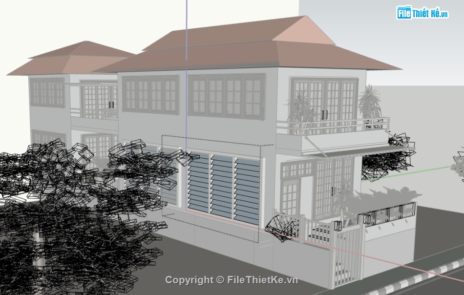 mẫu sketchup nhà phố 2 tầng,file sketchup nhà phố,file su nhà phố 2 tầng,model sketchup nhà phố 2 tầng