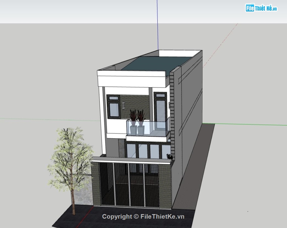 nhà phố 2 tầng,file sketchup nhà phố 2 tầng,nhà phố hiện đại