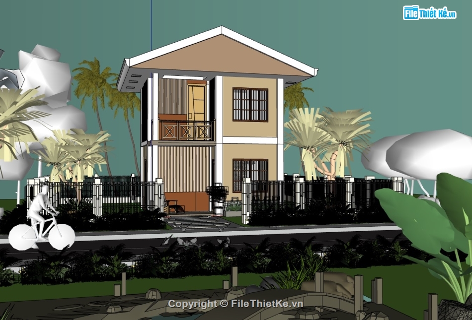 nhà phố 2 tầng,sketchup nhà phố 2 tầng,su nhà phố