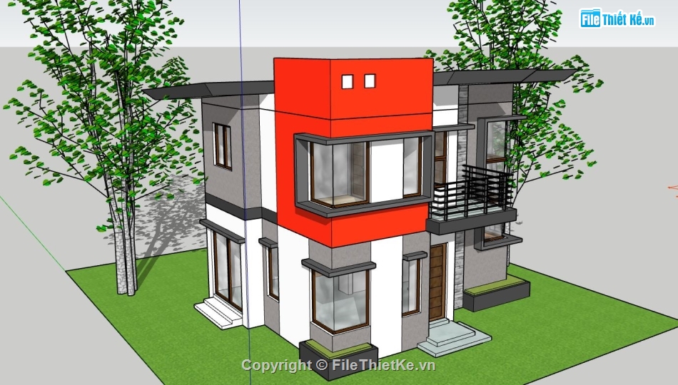 nhà phố 2 tầng,sketchup nhà phố 2 tầng,mẫu su nhà phố hiện đại