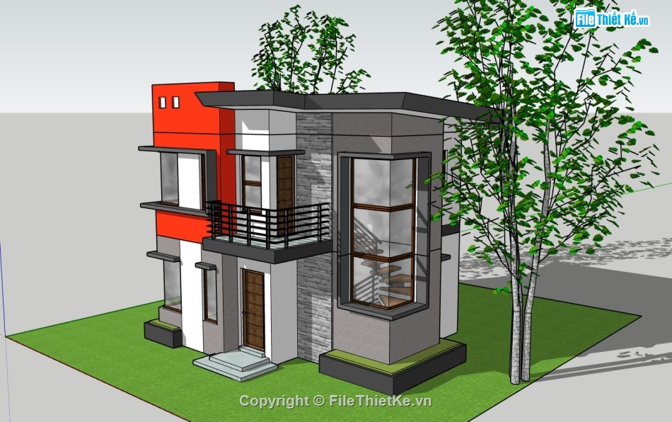 nhà phố 2 tầng,sketchup nhà phố 2 tầng,mẫu su nhà phố hiện đại