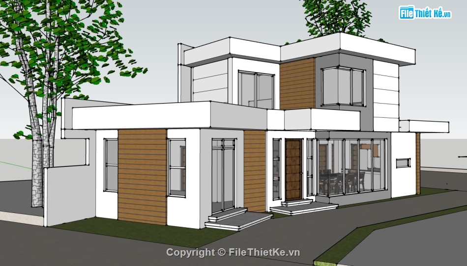 nhà phố sketchup,sketchup nhà phố 2 tầng,File sketchup nhà phố 2 tầng,phối cảnh nhà phố 2 tầng