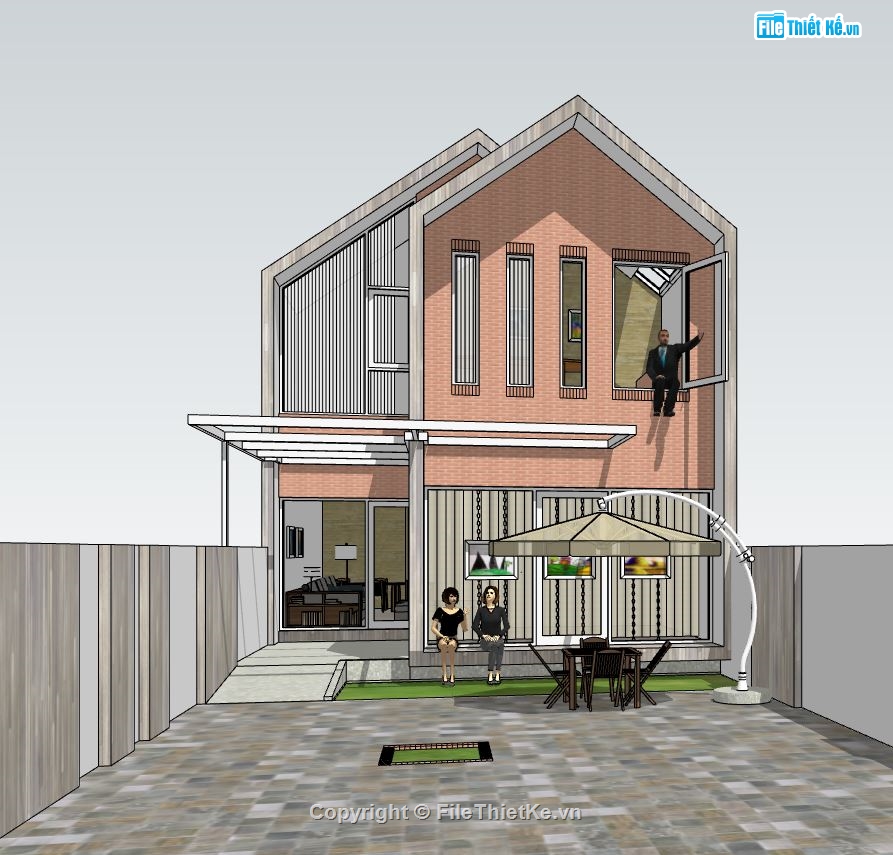 mẫu nhà phố 2 tầng su,nhà phố 2 tầng sketchup,model su nhà phố 2 tầng,nhà phố 2 tầng hiện đại,phối cảnh nhà phố 2 tầng