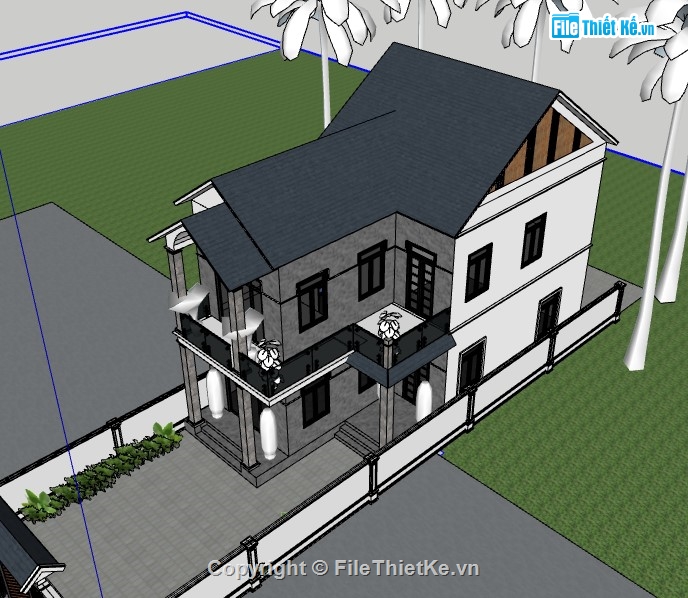 nhà phố 2 tầng,sketchup nhà phố,su nhà phố,sketchup nhà phố 2 tầng