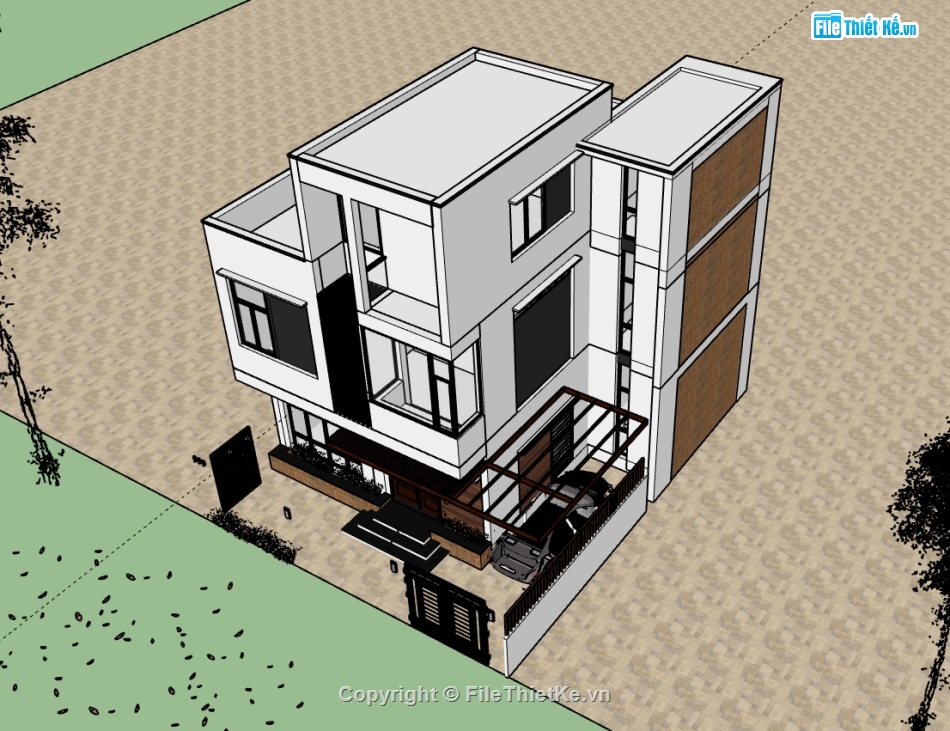 nhà phố 3 tầng,nhà phố sketchup,su nhà phố,sketchup nhà phố