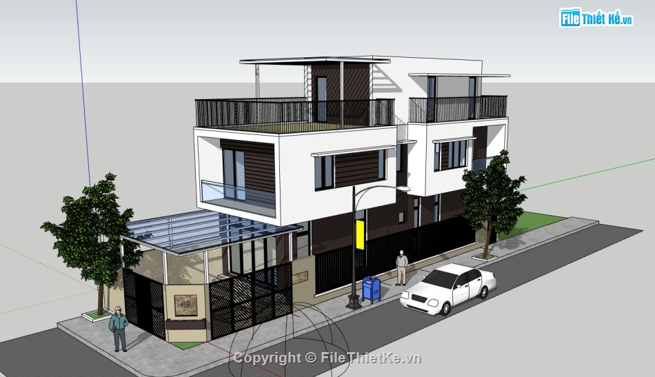 nhà phố 3 tầng,file sketchup nhà phố 3 tầng,model su nhà phố 3 tầng,thiết kế mẫu nhà phố đẹp