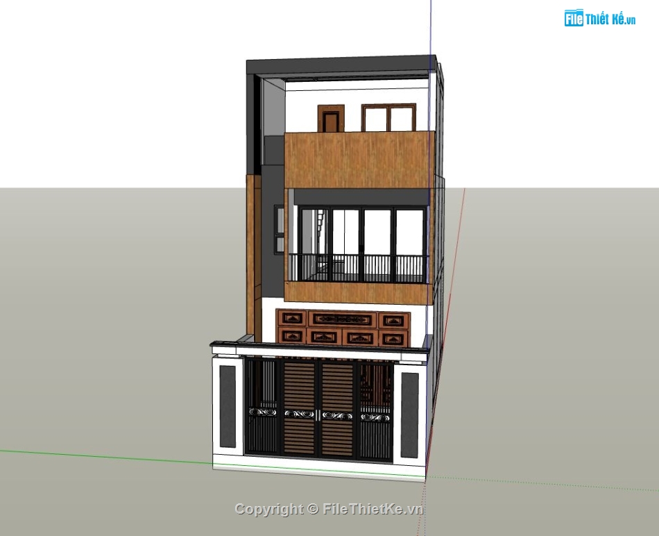 nhà phố 3 tầng,file sketchup nhà phố 3 tầng,thiết kế nhà phố hiện đại