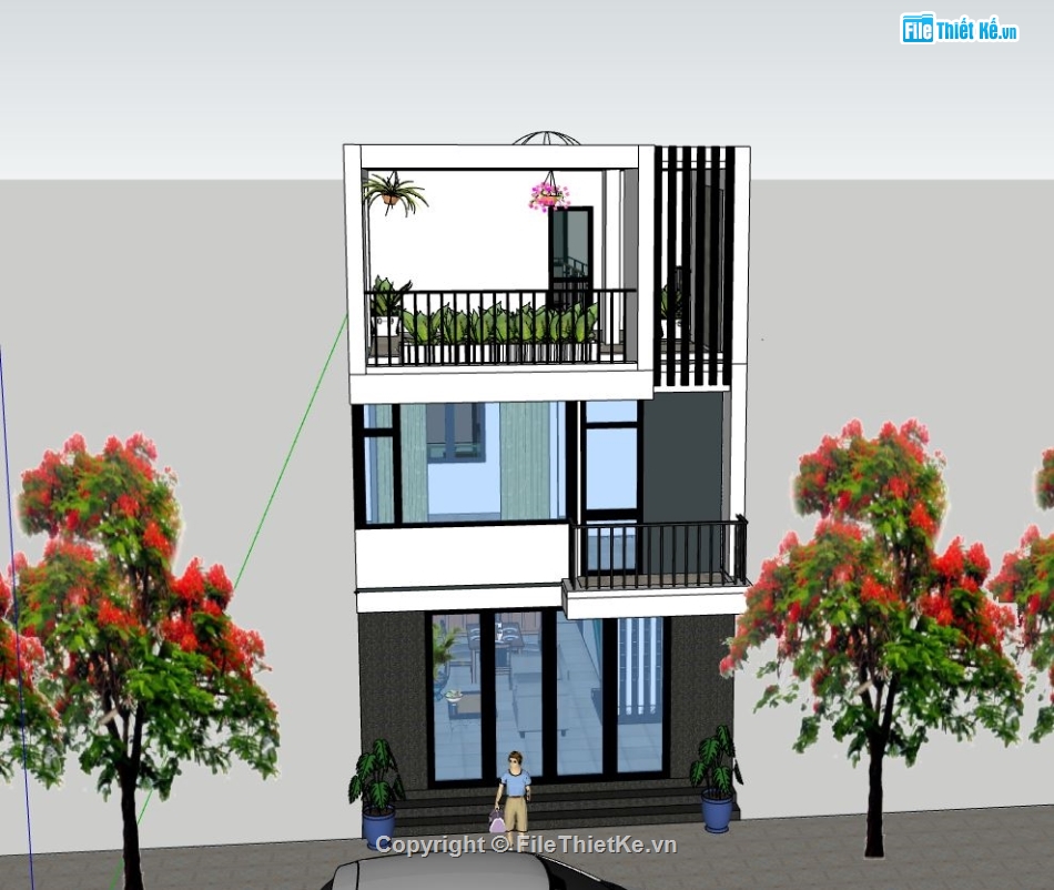 nhà phố 3 tầng,file su nhà phố 3 tầng,file sketchup nhà phố 3 tầng,phối cảnh nhà phố 3 tầng