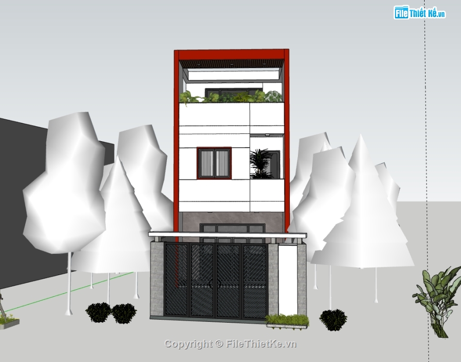 nhà phố 3 tầng,su nhà phố,sketchup nhà phố 3 tầng