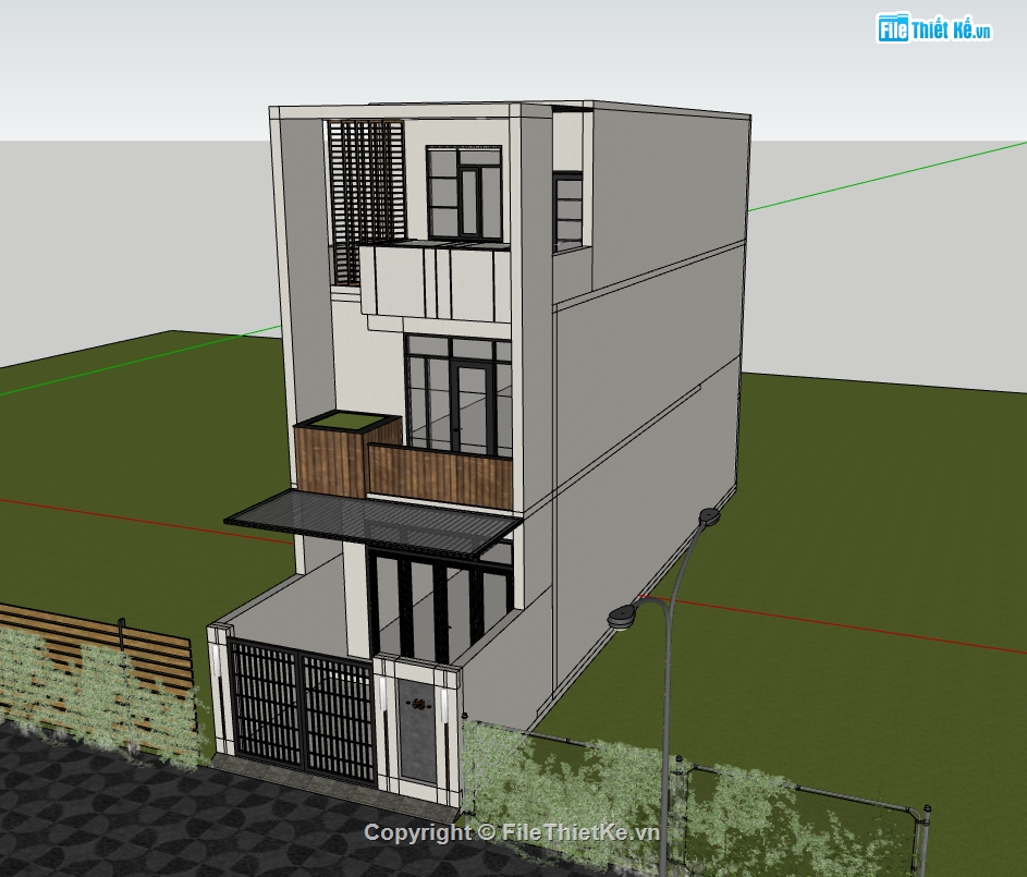 nhà phố 3 tầng,sketchup nhà phố,su nhà phố