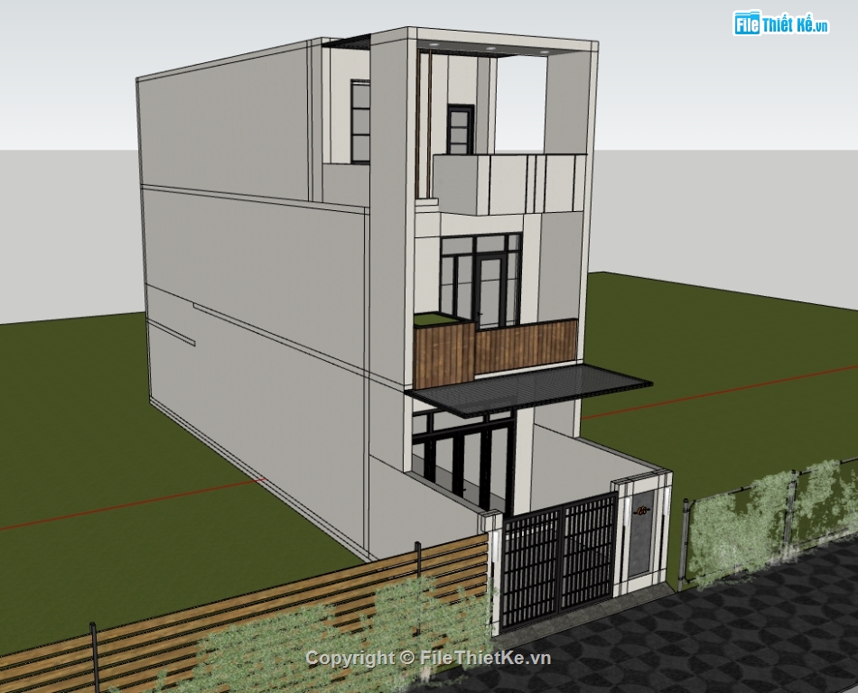 nhà phố 3 tầng,sketchup nhà phố,su nhà phố