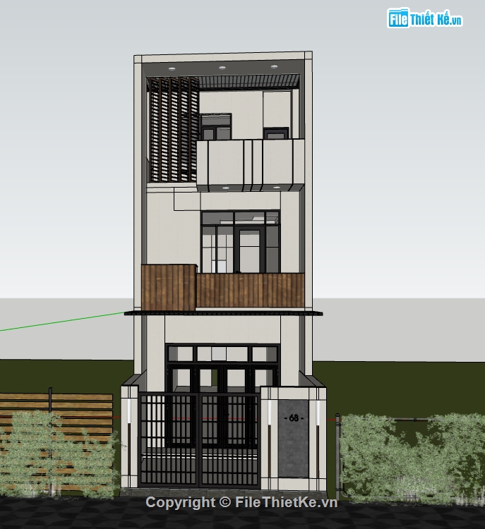 nhà phố 3 tầng,sketchup nhà phố,su nhà phố