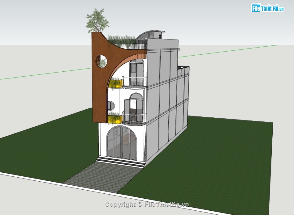 nhà phố 3 tầng,sketchup nhà phố,mẫu nhà phố 3 tầng đẹp,nhà phố hiện đại