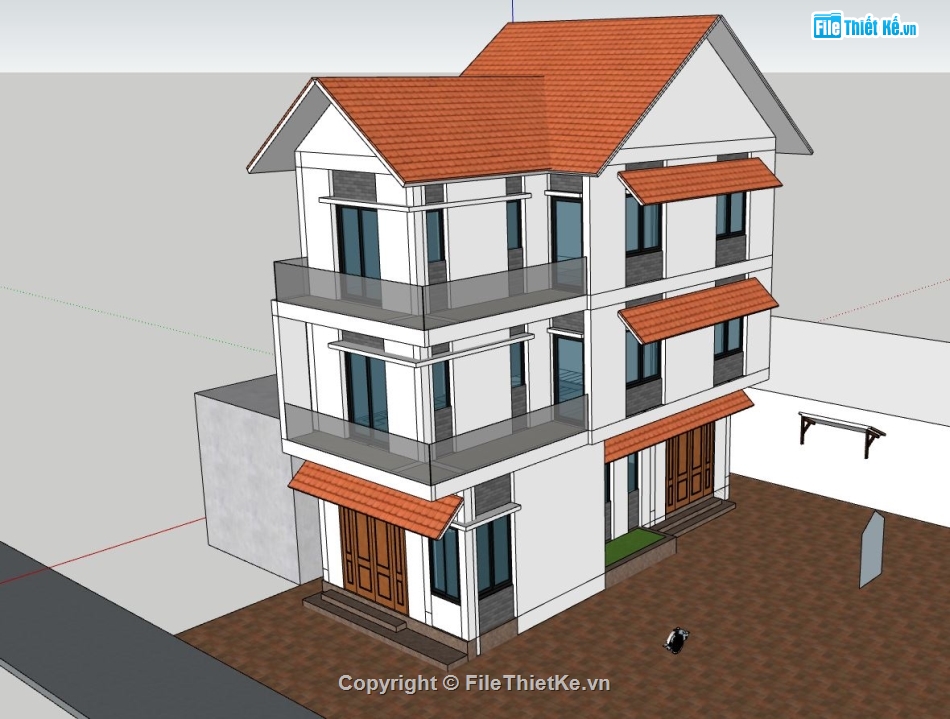 nhà phố 3 tầng,file sketchup nhà phố 3 tầng,mẫu nhà phố hiện đại,phối cảnh nhà phố 3 tầng