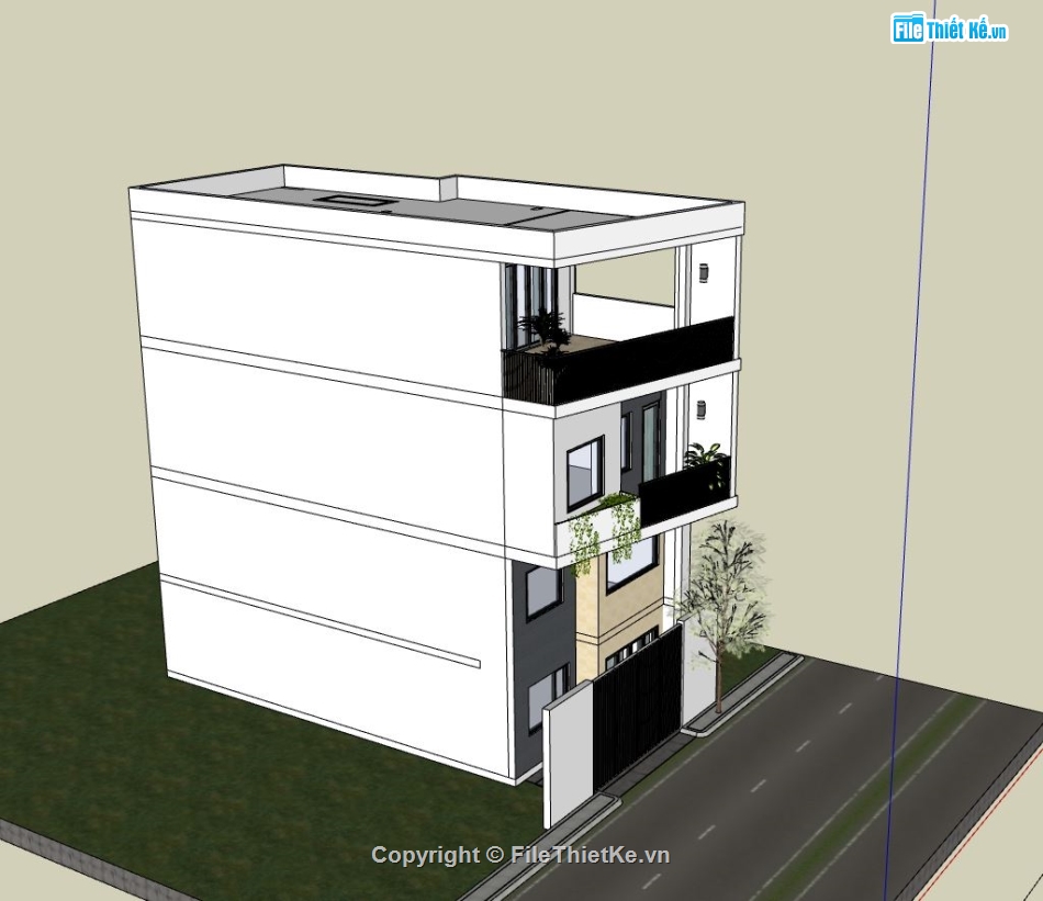 nhà phố 3 tầng,sketchup nhà phố 2 tầng,phối cảnh nhà phố 3 tầng,mẫu nhà phố hiện đại