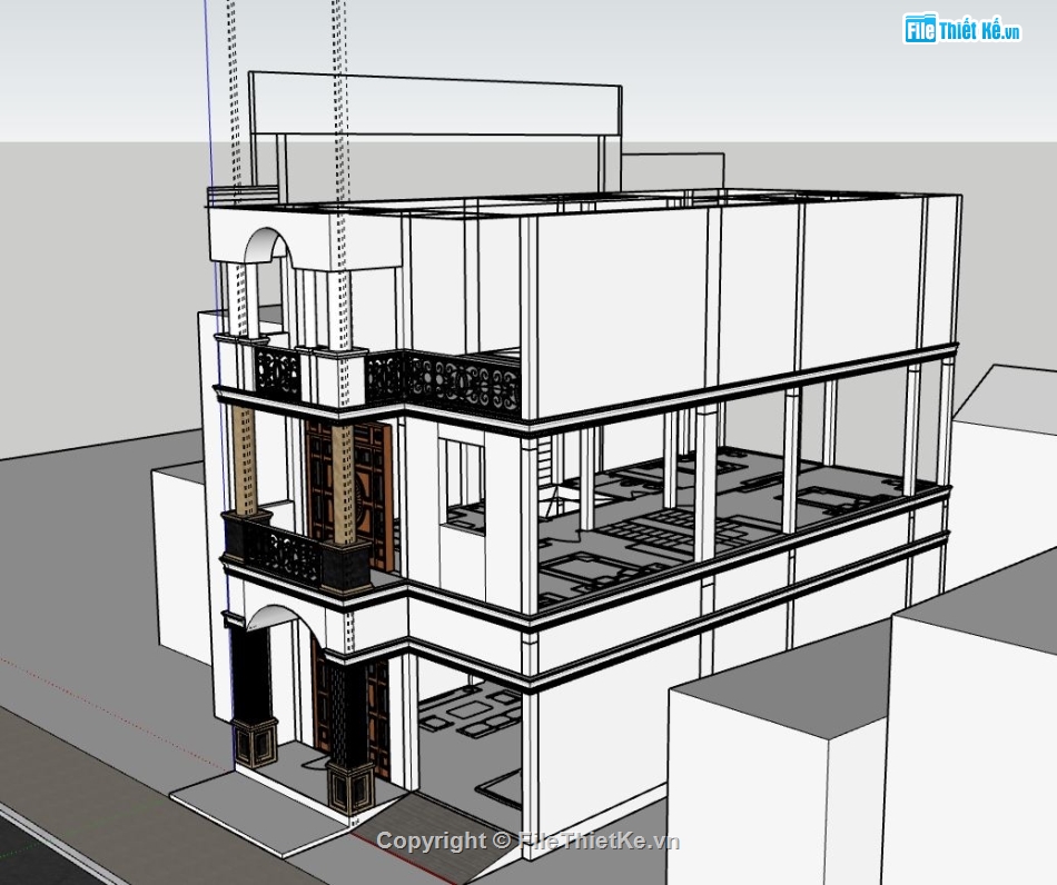 nhà phố 3 tầng,file sketchup nhà phố 3 tầng,phối cảnh nhà phố 3 tầng,thiết kế nhà phố 3 tầng