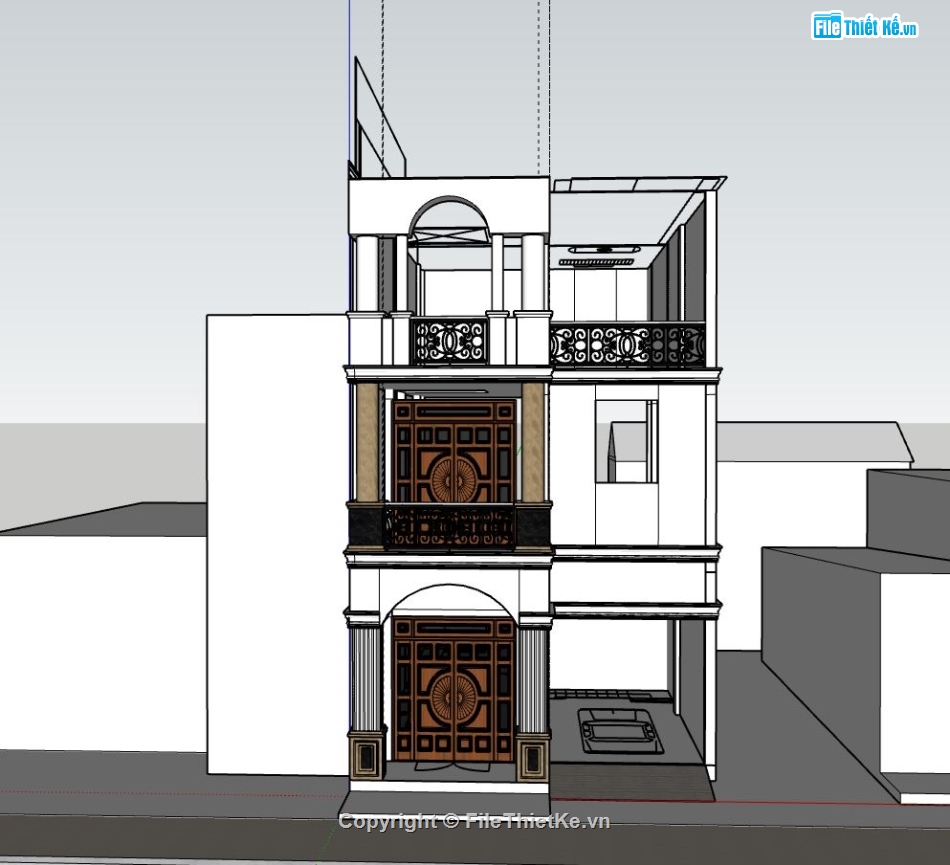 nhà phố 3 tầng,file sketchup nhà phố 3 tầng,phối cảnh nhà phố 3 tầng,thiết kế nhà phố 3 tầng